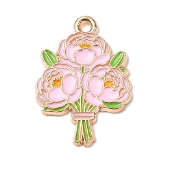 Pink Подвески из эмали и сплава, , золотые, розовые, 25x18x2 мм, отверстие : 1.6 мм