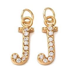 Letter J 304 Stainless Steel with Crystal Rhinestone Charms, Letter Charms, Polished, Ion Plating(IP), Golden, Letter J, 13x5.5x2mm, Hole: 2.5mm