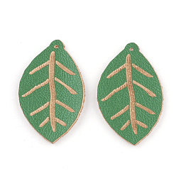 Lime green PU-Leder Anhänger, Blatt, lime green, 23x13x0.5 mm, Bohrung: 0.8 mm