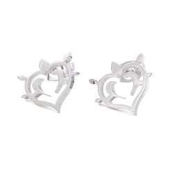 Stainless Steel Color Non-Tarnish Heart 304 Stainless Steel Stud Earrings for Women, Stainless Steel Color, 11.5x13mm, Pin: 0.7mm