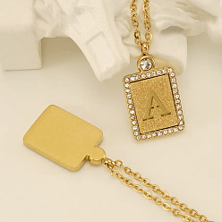 Letter A 304 ожерелья с подвеской в виде прямоугольника из нержавеющей стали с микропаве из прозрачного кубического циркония и полыми буквами, реальный 18 k позолоченный, буква a, 17.72 дюйм (45 см)