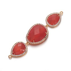 Индийский Красный Соединители звеньев латуни стеклянные, с микро проложить кубического циркония, слеза, золотые, Индийская красная, 69~70x18.5x6 мм, отверстие : 1.2 мм