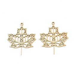 Золотой Полые 201 из нержавеющей стали кулоны, кленовый лист подвески, золотые, 28.5x25x1 мм, отверстие : 1.4~1.5 мм
