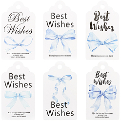 Светло-Голубой 120шт. 6 стили День благодарения, слова, наилучшие пожелания, бантик, печатная бумага, благодарственные подарочные бирки, с джутовым шнуром 10m, Небесно-голубой, 7x4x0.04 см, 20 шт / стиль