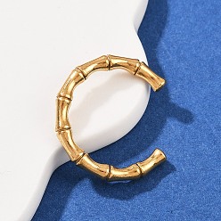 Золотой 304 из нержавеющей стали Манжета кольца для женщин, ионное покрытие (ip), бамбук совместное, золотые, 3 мм, внутренний диаметр: регулируемый