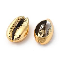 Golden Electroplated Shell Beads, Cowrie Shells, Golden, 15~20x10~12x5~6mm, Hole: 12~14x2~3mm