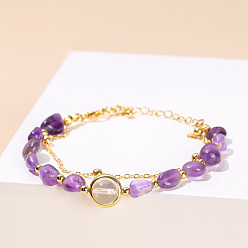 Аметист Браслеты из натуральных круглых бусин аметиста и кварца, браслеты из кабельной цепи, внутренний диаметр: 2-1/8 дюйм (5.5 см)