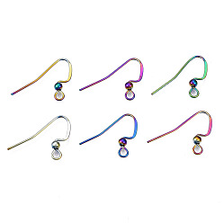 Rainbow Color Ion Plating(IP) 304 Stainless Steel French Earring Hooks, Flat Earring Hooks, Ear Wire, with Beads and Horizontal Loop, Rainbow Color, 17x21~23mm, Hole: 2mm, 22 Gauge, Pin: 0.6mm, bead: 3mm