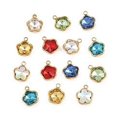 Цветок Стеклянные прелести, с 201 установками из нержавеющей стали, граненые, разноцветные, ионное покрытие (ip), реальный 18 k позолоченный, цветок, 9x7.5x4 мм, отверстие : 1.2 мм