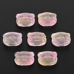 Peachpuff Zweifarbige transparente sprühlackierte Glasperlen, Bär, peachpuff, 10x13x8.5 mm, Bohrung: 1 mm