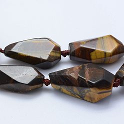 Tiger Eye Natural Tiger Eye Beads Strands, Faceted, teardrop, 26~41x12~20mm, Hole: 2mm, about 10~11pcs/strand, 15.7 inch(40cm)