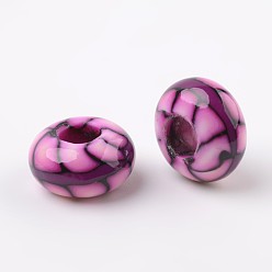 Фиолетовый Ручная работа полимерной глины эмали европейские шарики, бусины с большими отверстиями в форме шайбы, фиолетовые, 14x7.5 мм, отверстие : 5.5 мм