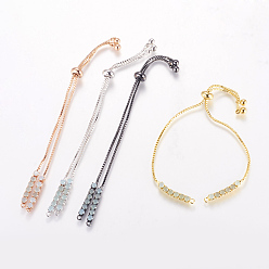 (52) Непрозрачная лаванда Латунь браслет-цепочка решений, коробка цепи браслеты, изготовление браслетов-слайдеров, с кубического циркония, квадратный, разноцветные, 9-1/2 дюйм x 1/8 дюйм (240x1 мм, отверстие: 1 мм)