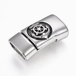 Argent Antique 304 fermoirs magnétiques en acier inoxydable avec extrémités à coller, Rectangle avec ancre et barre, argent antique, 30x15.5x9mm, Trou: 7x12mm