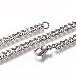 Нержавеющая Сталь Цвет Не тускнеющие мужские кубинские звенья цепи ожерелья, модная 304 ожерелья нержавеющей стали, с карабин-лобстерами , цвет нержавеющей стали, 23.82 дюйм (60.5 см), 4 мм
