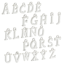 Letter A~Z Alloy Pendants, Alphabet Shape, Silver Color Plated, Letter A~Z, 13~17x5~13x2mm, Hole: 2mm, 52pcs/box