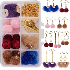 Золотой DIY серьги решений, с подвесками из плюшевой ткани ручной работы и металлическими серьгами, золотые, контейнеры: 11x7x3 см
