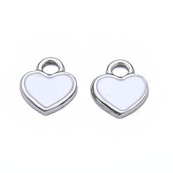 Белый 201 прелести нержавеющей стали, с эмалью, сердце, цвет нержавеющей стали, белые, 12x10.5x1.5 мм, отверстие : 2 мм