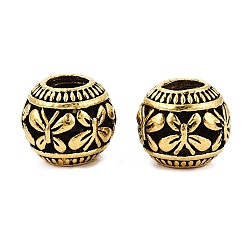 Античное Золото Европейские сплавочные бусины тибетского стиля , бусины с большим отверстием, Rondelle с бабочкой, античное золото , 10.5x9 мм, отверстие : 4.5~5 мм