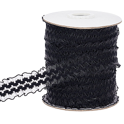 Черный 30 ярдов плиссированной цветочной ленты из чинлона, кружевная отделка с рюшами для украшения костюма, чёрные, 1~1-1/8 дюйм (25~29 мм)