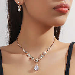 Золотой Сплава горный хрусталь комплектов ювелирных изделий, включают серьги и ожерелья, слеза, золотые, 350 мм