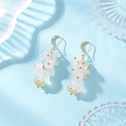 Хрусталь Серьги-подвески из натурального селенита и кристаллов кварца, с  латунными крючками для серег, золотые, 48~49x17~18 мм