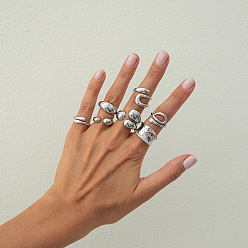 Платина Набор колец-манжет из сплава для женщин, платина, внутренний диаметр: 17 мм, 7 шт / комплект