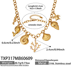 Shell Shape Playa de verano 316 Collares con colgante de perlas blancas de acero inoxidable quirúrgico y plástico para mujer, shell forma, 16.54 pulgada (42 cm)