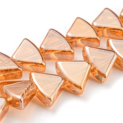 Sandy Brown Pearl Luster Plated Electroplate Transparent Glass Beads Strands, Fan, Sandy Brown, 8x10.5x4mm, Hole: 1mm, about 80pcs/strand, 25.51 inch(64.8cm)