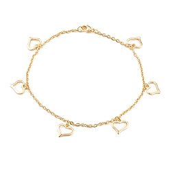 Golden 304 Stainless Steel Charm Anklets, with Cable Chains and Lobster Claw Clasps, Mixed Shapes, Golden, 9-3/4 inch(24.7cm)