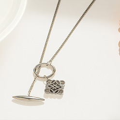 Нержавеющая Сталь Цвет Полый ромб 304 лариат из нержавеющей стали с подвеской для женщин, цвет нержавеющей стали, 15.75 дюйм (40 см)