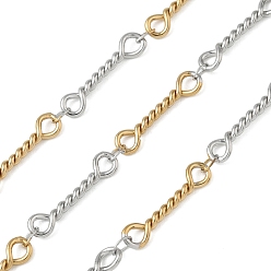 Золотой & Цвет Нержавеющей Стали Двухцветные 304 цепи из нержавеющей стали с витыми звеньями, пайки, с катушкой, ионное покрытие (ip), золотые и нержавеющая сталь цвет, 18x4x2 мм