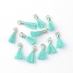 Бирюза Кулон с кисточкой из поликоттона (полиэстер), С несварными железными прыжковыми кольцами, золотые, бирюзовые, 10~16x2 мм, отверстие : 1.5 мм