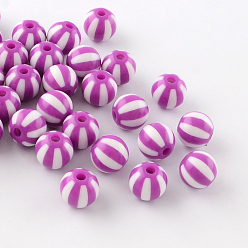 Средняя Орхидея Полоса непрозрачные акриловые шарики, круглые, средне орхидеи, 16x15 мм, Отверстие : 3 мм , около 220 шт / 500 г