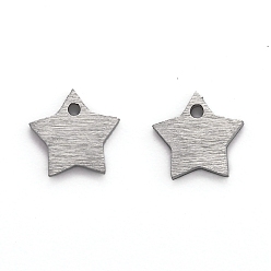 Нержавеющая Сталь Цвет Не тускнеющие 304 подвески из нержавеющей стали, пустая бирка с матовой отделкой, лазерная резка, двухсторонний эффект тягового станка, звезда, цвет нержавеющей стали, 6x6x1 мм, отверстие : 1 мм