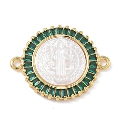 Зеленый Натуральная раковина, резная, религиозная медаль Святого Бенедикта, соединительные подвески, звенья из латуни с инкрустацией кубическим цирконием, реальный 18 k позолоченный, стойки покрытие, долговечный, без кадмия и без свинца, зелёные, 18.5x23.5x3.5 мм, отверстие : 1.6 мм
