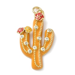 Золотистый Латунь эмаль подвески, подвески в форме кактуса с микропаве из кубических цирконий, стойки покрытие, без кадмия и без свинца, долговечный, реальный 18 k позолоченный, с целью перехода в кольце, золотые, 30.5x18.5x4.5 мм, отверстие : 3.5 мм