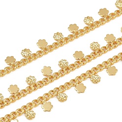 Настоящее золото 18K Латунь бордюр цепи, с цветком очарование, долговечный, стойки покрытие, без кадмия и без свинца, пайки, с катушкой, реальный 18 k позолоченный, 3x3x1.5 мм, очарование: 3.5~4x3.5x0.5~1.5 мм