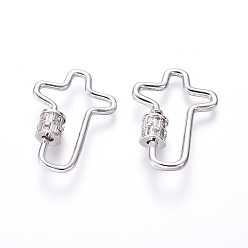 Платина Латунные микропаве, кубический цирконий, винт, карабин, подвески с замком, для изготовления ожерелий, прозрачные, крестик, платина, 30x21x2 мм