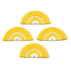 Gold Handmade Polymer Clay Cabochons, Half Round/Semi Circle, Gold, 21.5x41.5~43x3.5~4mm