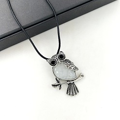 Хрусталь Подвеска в виде совы из натурального кварцевого кристалла, черное ожерелье из искусственной кожи для женщин, античное серебро, 16.93 дюйм (43 см)