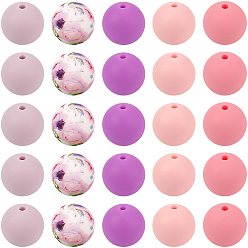 (52) Непрозрачная лаванда Круглые силиконовые фокусные бусины, разноцветные, 15 мм, отверстие : 2 мм, 100 шт / комплект