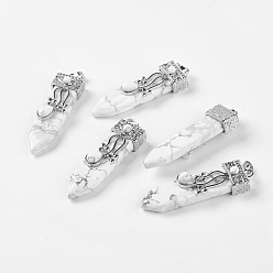 Говлит Естественно Howlite большие кулоны, со сплавочной фурнитурой, стрелка, платина, 56~58x16x10 мм, отверстие : 5x7 мм