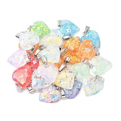 Сердце Подвески из светящейся смолы с блестками, с защелкой из нержавеющей стали на поручнях, сердце, 22x19.5x5 мм, отверстие : 7.5 мм