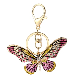 Разноцветный Сплав цинка брелок, со стразами, бабочка, красочный, Кулон : 45x85 мм