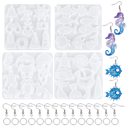 Нержавеющая Сталь Цвет Наборы для изготовления сережек на тему океана своими руками, включая силиконовые формы для силуэтов подвесок, 316 хирургические крючки для серег из нержавеющей стали, Перейти латунные, цвет нержавеющей стали, 120~128x127~138x4~5 мм, отверстие : 1.5~2.7 мм, внутренний диаметр: 15.5~50.5x19~60 мм