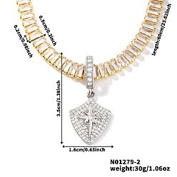 Платиновый & Золотой Модные теннисные ожерелья для мужчин в стиле рок-хип-хоп с подвеской в виде щита из кубических цирконий и паве из латуни и звезды, платиной и золотом, 23.62 дюйм (60 см)