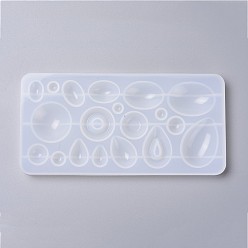 White Silicone Molds, Resin Casting Molds, For UV Resin, Epoxy Resin Jewelry Making, Flat Round & Oval & Teardrop, White, 18.8x9.3x1.2cm, Inner Diameter: 0.7~4.6x0.7~3.5cm