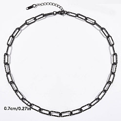 Черный 304 Цепочки-скрепки из нержавеющей стали с текстурированной поверхностью для женщин, чёрные, 17.72 дюйм (45 см)