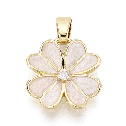 (404) Непрозрачное AB Кислое яблоко Латунные микропаве прозрачные подвески с фианитом, с эмалью, , реальный 18 k позолоченный, цветочный белый, 16.5~17x16~16.5x3~3.5 мм, отверстие : 2.5~3x5.5~6 мм